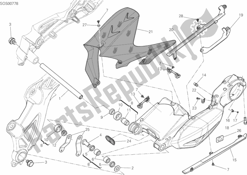Alle onderdelen voor de Zwenkarm van de Ducati Diavel Titanium USA 1200 2015